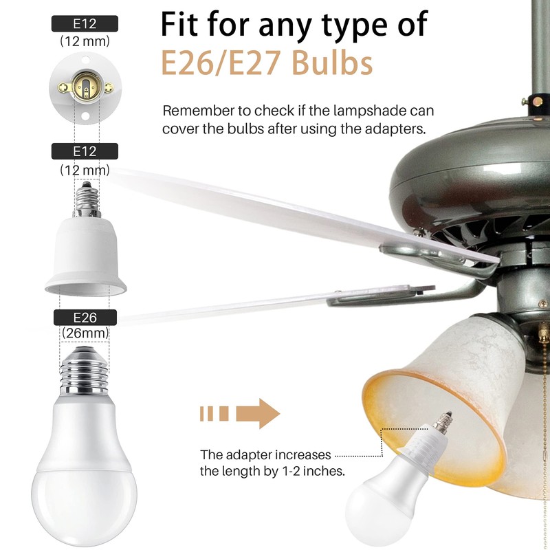 JACKYLED 10-Pack E12 to E26 E27 Adapter Chandelier Light Socket
