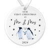 "First Christmas as Mr & Mrs" Watercolour Penguin Design Ceramic