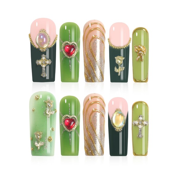 HOMSERA Handmade Press on Nails Long Square, XL French Tip
