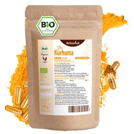 vom-Achterhof Kurkuma Kapseln Bio Nachfüllpack | 400 Stück | 4800mg Kurkuma pro Tagesdosis | frisch gemahlene Kurkumawurzel in Bio-Qualität | vegane Kapselhülle | vom Achterhof