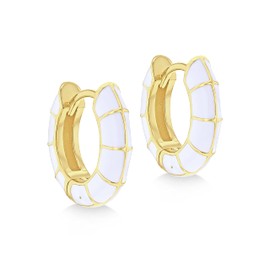 Tuscany Silver Women's Sterling Silver Yellow Gold Plated 15 mm Enamel Huggie Hoop Earrings, Silver