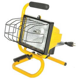 Rocky Mountain Goods Halogen Worklight with Stand/Handle - 500-Watt Portable Handheld Shop Light - Adjustable Lighting Angle - Grip Handle - Lens Guard - Industrial Aluminum housing - 5’ Power Cord