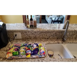 Caroline's Treasures 8641DDM Crystal Hot Sauce with Camellia Beans and Black Skillet Dish Drying Mat Absorbent Dish Drying Mat Pad for Kitchen Counter Dish Drainer Mat for Countertop, 14 x 21", Multic