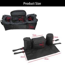 Syiyunran Pushchair Rear Tray Bag - Black, 1 Piece, Suitable for Most Pushchairs and Umbrella Prams, Holds Two Cups or Bottles, with a Zip in the Centre Organiser.