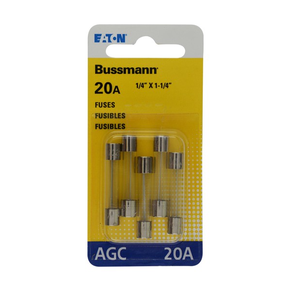Bussmann BP/AGC-20 20 Amp Fast Acting Glass Tube Fuse , yellow