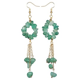 Nupuyai Green Aventurine Crystal Stone Drop Earrings for Women, Vintage Bohemian Stone Beads Long Tassel Dangle Earrings for Wedding Party Vacation