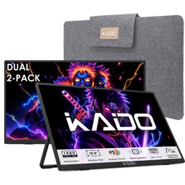 Kado Dual Portable Monitor Setup - 2-Pack 15.6'' FHD 1080p Triple Monitor Extender for Laptop and Desktop PC, USB-C HDMI Gaming Office Ultra-Slim IPS Display, 180° Kickstand Built-in Speakers