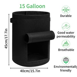 JJGoo 4 Pack Potato Grow Bags 15 Gallon with Flap, Heavy Duty Fabric with Handle and Harvest Window, Non-Woven Planter Pot Plant Garden Bags to Grow Vegetables Tomato, Black