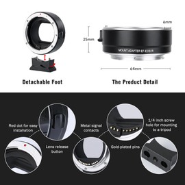 EF-EOSR Lens Adapter,Auto Focus Lens Mount Adapter for Canon EF EF-S Mount Lens to RF Mount Camera R7 R62 R50 R10 R8 R100 RP R52