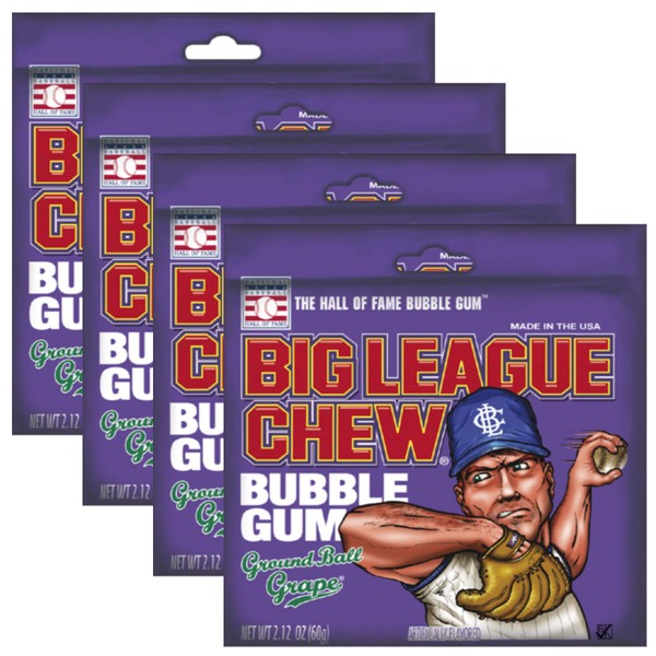 Big League Chew Ground Ball uva | 4 paquetes de 2.12 bolsas