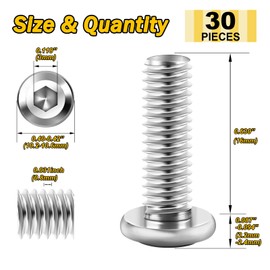 30Pcs M5 Bolts, M5 x 16mm Flat Head Hex Socket Cap Screws Bolts, M5 Screws 304 Stainless Steel Furniture Screws Full Thread, Bright Finish & Hex Spanner by Mywish