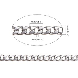 Airssory - Cadenas trenzadas de acero inoxidable 304 hipoalergénicas (10 metros) sin soldar con carrete para hacer joyas de bricolaje (9 x 6 mm)