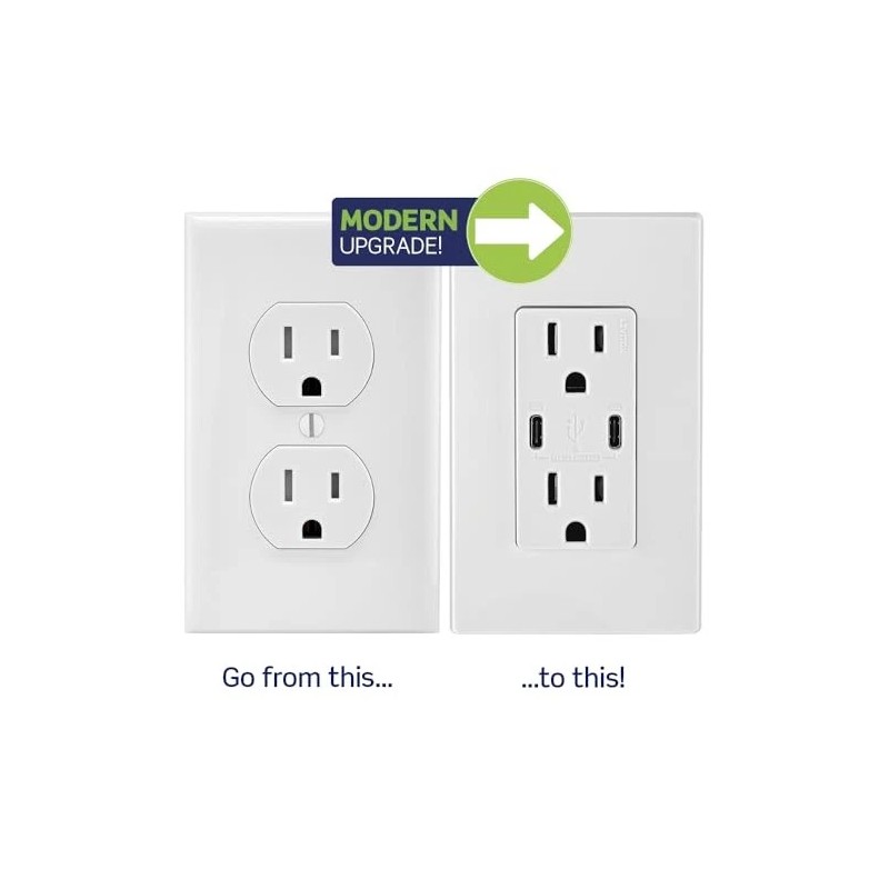 Leviton 15 Amp USB Type C In Wall Charger with