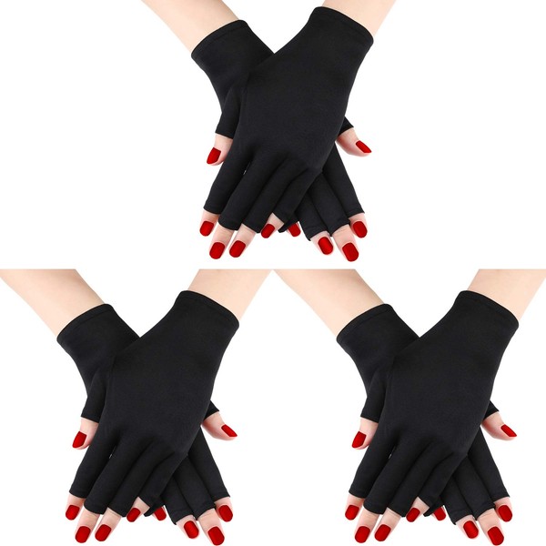 3 Pairs UV Shield Glove Gel Manicure Glove Anti UV Fingerless Gloves Protect Hands from UV Light Lamp Manicure Dryer (Colour Set 1)