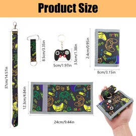 LuxStellar Children's Wallet Boys, 4-Piece Set with Triple Folding Purse Children Boys Made of Robust Polyester Adjustable Carry Cord Purse Boys for School Leisure Travel, black, Modern