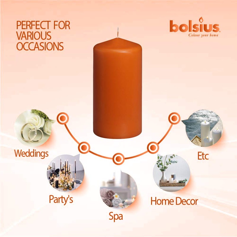 BOLSIUS 4 Orange Pillar Candles - 3x6 Inches - Individually