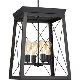 Progress Lighting Briarwood Collection 21 in. 4-Light Textured Black Farmhouse Foyer Chandelier with Painted Ceruse Black