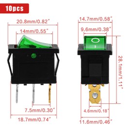 10pcs On Off Switch 2 Position 3 Pin,Snap-in Boat Toggle Rocker Switch SPST Kcd1 Green with Light 125v 250v