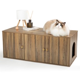 Wooden Cat Litter Box Enclosure with Storage Compartment with Adjustable Divider, Hidden Litter Box Furniture and Hall Table, Cat Box Enclosure, 42.5''L*18.5W*16.9H (Pine, Plain)