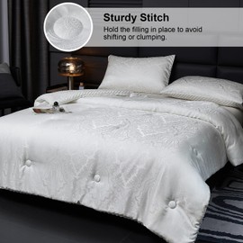 tohrisa Jacquard Comforter Set - Luxury Warm Paisley Floral Pattern Queen Size Bedding with 2 Pillowcases All-Season Soft & Lightweight 3D Bubble Design Bed Set (90x90 Inches White)