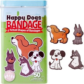 BioSwiss Vendas, vendas autoadhesivas con forma de perro feliz, cuidado de heridas estéril sin látex, suministros divertidos de botiquín de primeros a