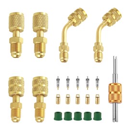 lasuroa 22pcs R410A Adapter Kit, Straight and Angled Mini Split Vacuum Adapter Connectors 5/16 Female 1/4 Male Flare Valve Core Remover Hose Gaskets for Air Conditioner HVAC Refrigeration Service