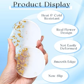 Swooflia Flower Car Cup Holder Coasters for Women - 2.75 Inch White Gold Cute Resin Automotive Drink Cupholder Insert Car Accessories 2 Pack