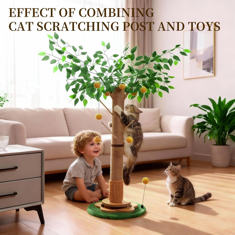 45 Inch Tall Cat Scratching Post, Natural Sisal Cat Scratcher