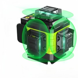 16 Line Laser Level 360 Self Leveling, 4x360°Professional 4D Green Cross Line laser Level with 2 Batteries, Adjustable Brightness & Remote Control, for Tiling Floor Construction and Picture Hanging