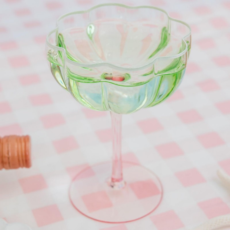 Lilly Pulitzer Unique Ridged Cocktail Glasses, Multicolor Glassware for Serving
