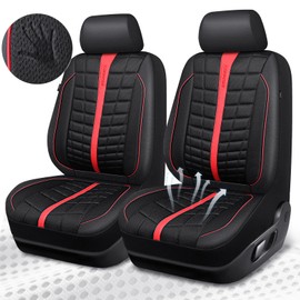 CAR PASS Leather Car Seat Cover Front Seats,3D Air Mesh Seat Covers for Car,Breathable Premium Leather Mesh Front Seat Covers Universal Fit for Cars Sedans Trucks Vans SUVs, Black Red