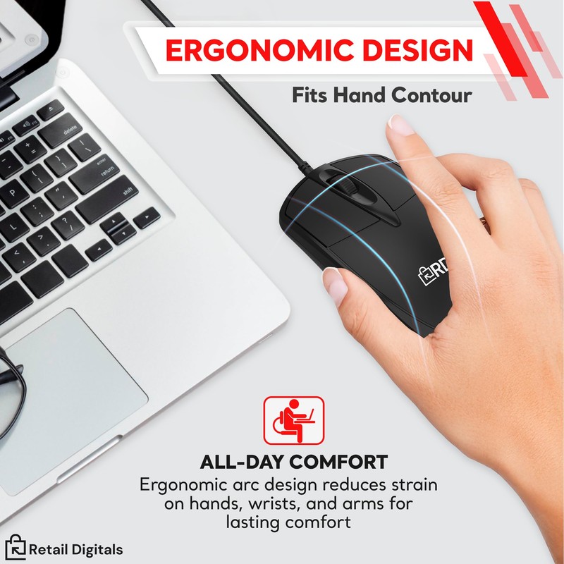 Retail Digitals 3-Button USB Wired Mouse | High-Precision Optical Tracking