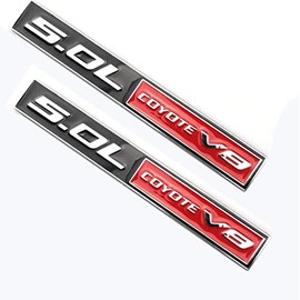 2pcs 5.0 Coyote V8 Emblem 3D Trim Fender Hook Trunk Badge Decal Sticker Nameplate Replacement for 150 Mustang (Chrome Red)