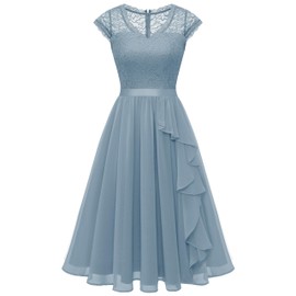 Wedtrend Women's Bridesmaid Dresses, Halter Sleeveless Cocktail Dress Ruffle Floral Lace Chiffon Short Prom Dress WT0212Hazeblue2XL