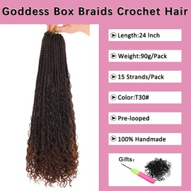 COOKOO 24 Inch Goddess Box Braids Crochet Hair for Black Women 8 Pack Bohemian Hippie Box Braids Pre-looped Crochet Hair With Curly Ends Synthetic Crochet Braiding Hair T30#