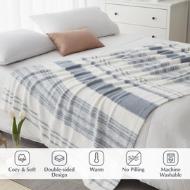 WRENGONGE Grey Blue Throw Blanket, 50x70 Soft Cozy Microfiber Striped Throw Blankets for Couch, Sofa, Bed, Travel, Lightweight Fluffy Warm Plush Decorative Blankets for Women, Men,Kids Gift