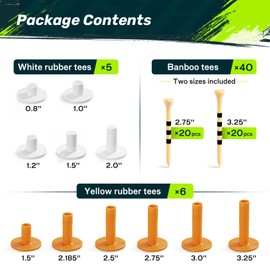 SAPLIZE 51 Pcs Golf Mat Tee Set, 5 Rubber Tee Holders, 6 Straight Rubber Tees & 40 Bamboo Golf Tees, for Practice Mats, Driving Range & Indoor Golf Simulator