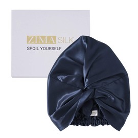 ZIMASILK 22 Momme Sleep Cap 100% Mulberry Silk for Women, Hair Care, Natural Silk, Hair Wrap for Sleeping, Silk Bonnet with Elastic Hold on the Head (1 Piece, Navy Blue)