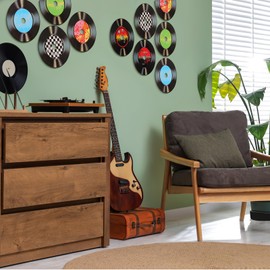 Ciieeo 12pcs Retro Vinyl Record Wall Decor, Round Vinyl Record, Assorted Styles, Paper and PVC Film, Perfect for Bars, Cafes, Homes, and Restaurants, 5.5 In/14 cm