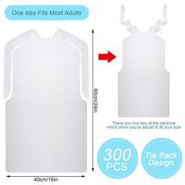 Janmercy 300 Pcs Disposable Bibs Bulk Disposable Adults Bibs 24 Inch Waterproof Plastic Bib Single Use Seafood Christmas Party Dining Clothing Protectors for Women Men Elderly Senior Eating