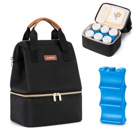 BABEYER Breastmilk Cooler Bag with Ice Pack Fits 6 Baby Bottles up to 5 Ounce, Breast Milk Pump Cooler Bag for Nursing Mom Daycare, Work, Travel- Black