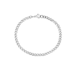 QueenBee Silver Cuban Bracelet 4mm 18cm, Curb Chain Bracelet for Men, Hypoallergenic 4mm Cuban Chain, Birthday Present, Valentine’s Day & Father’s Day Jewelry