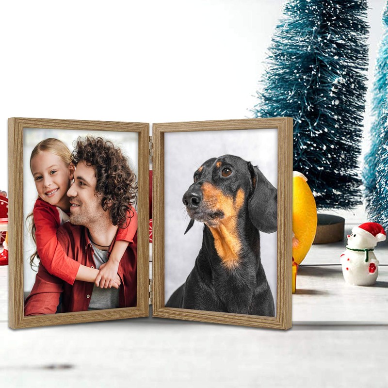 AEVETE 5x7 Picture Frames Double Hinged Wood Folding Photo Frames