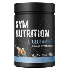 Gym Nutrition 500g Ultrareines L-Glutamin Pulver extra hochdosiert - Glutamin Pulver - Laborgeprüft und vegan – Made in Germany - Eistee Peach Geschmack