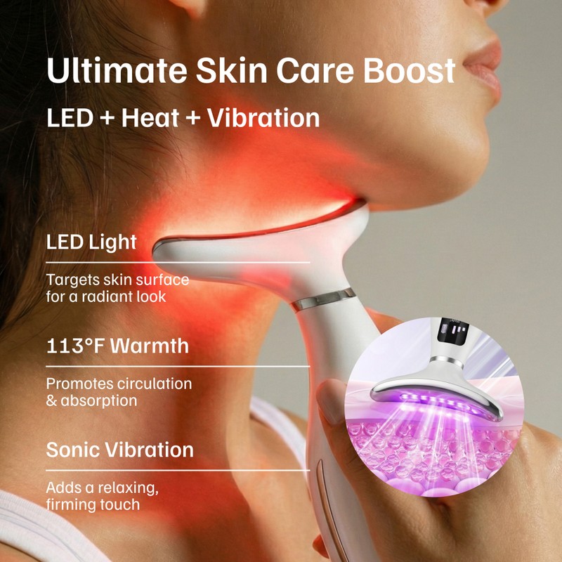 Facial & Neck Massager – 7-Color LED Heated Vibration Face
