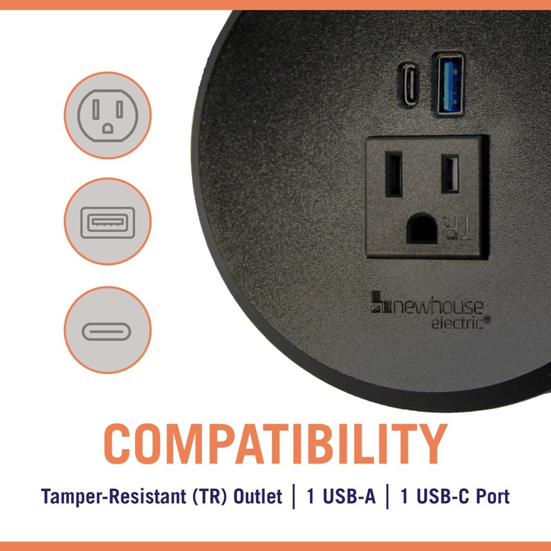 Newhouse Electric 2-4 in. Universal Desk Grommet with Tamper Resistant