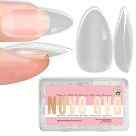 NOVO OVO Medium Almond Nail Tips Extra Thick Press on No C Curve, Soft Gel Natural Fake Nail Extension, Full Cover Clear False Nails for Acrylic, French Manicure Salon DIY x 14 Sizes 224 pcs