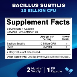 Vitamatic Bacillus Subtilis 10 Billion per DR Capsule - 60 Count - Digestive, Gut & Immune Health Support - Made with Prebiotic Inulin Fiber-2 Pack