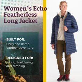 MARMOT Women's Echo Featherless Long Jacket - Lightweight, Hooded, Down-Alternative Insulated Jacket, Arctic Navy Shiny, Large