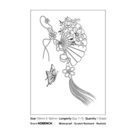 kobench Semi Permanent Tattoos,Flowers On Butterfly Paper Fan - K92 Design,Waterproof,Easy-to-Apply,Long Lasting 1-2 Weeks, Plant-Based,Flower Tattoos
